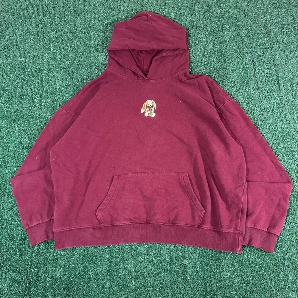 Aeropostale Burgundy Puppy Embroidered Hoodie Vintage Y2K Mens Size M 0336